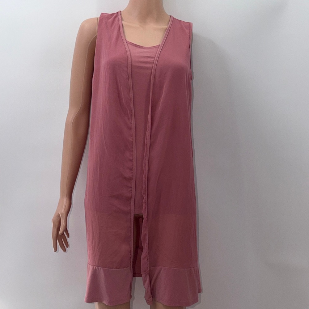 Adele May Small Pink Sleeveless Layered Tunic Minimalist Boho Chic Monochroatic
